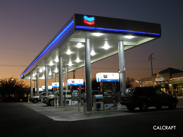 CALCRAFT manufactures in-house which give you better quality and a lower price, Chevron Petroleum Service Station Canopy